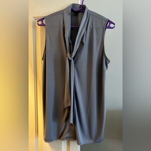 Ann Taylor grey sleeveless blouse with ties and button up size medium